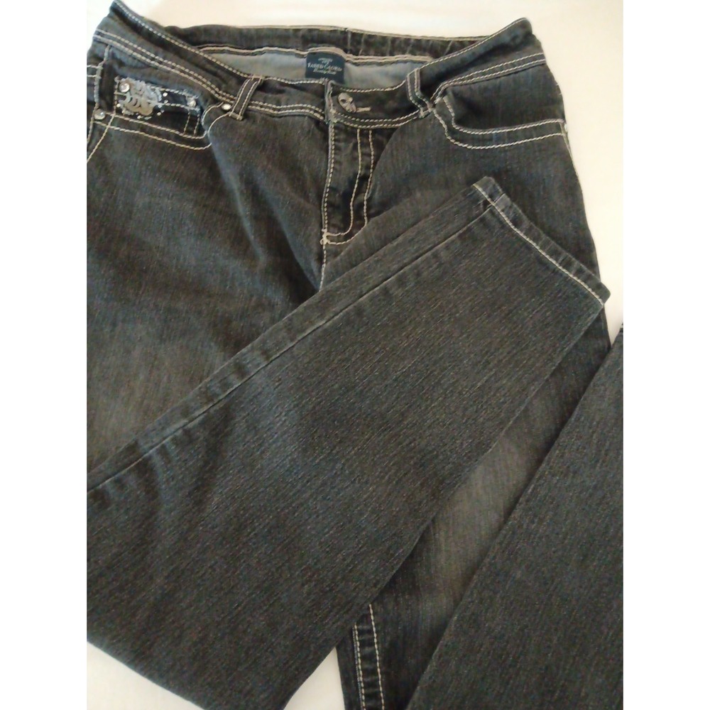 Faded Glory Jeans Women's Sz 10A‎ Black Straight Crosses/Rhinestones Distressed